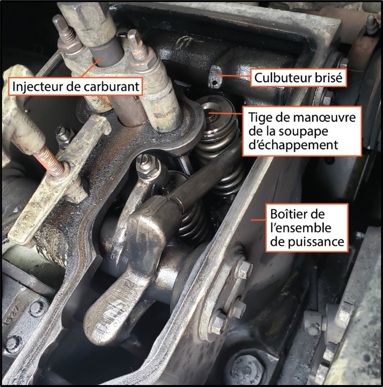 Culbuteur brisé dans l’ensemble de puissance R8 de la locomotive CP 9779 (Source : BST)