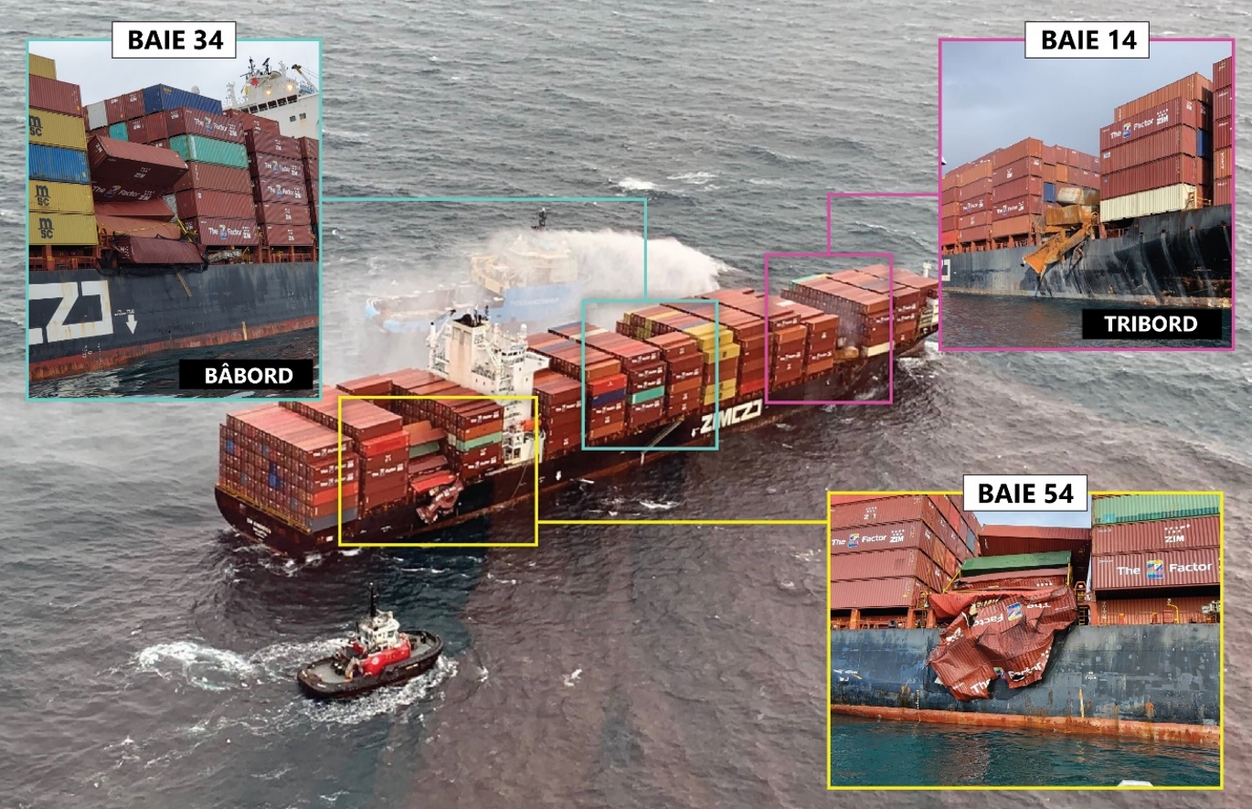 Figure 8. Baies dont des conteneurs ont été endommagés ou perdus à la mer (Source de l’image principale : Transports Canada; source des images en médaillon : BST) Figure 8. Baies dont des conteneurs ont été endommagés ou perdus à la mer (Source de l’image principale : Transports Canada; source des images en médaillon : BST)