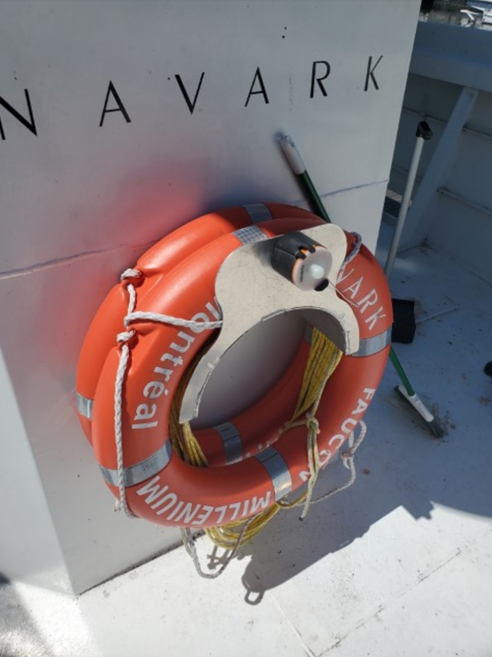 Figure 2. The lifebuoy cradle at the front of the vessel (Source: TSB) Figure 2. The lifebuoy cradle at the front of the vessel (Source: TSB)