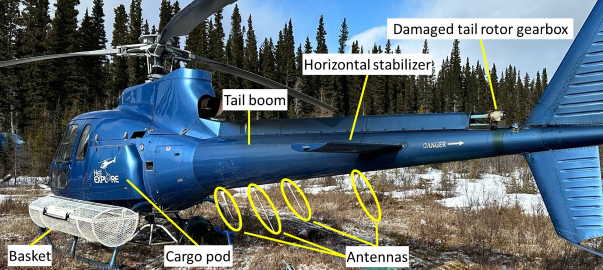 Figure 2. Occurrence helicopter (Source: Heli Explore Inc., with TSB annotations) Figure 2. Occurrence helicopter (Source: Heli Explore Inc., with TSB annotations)