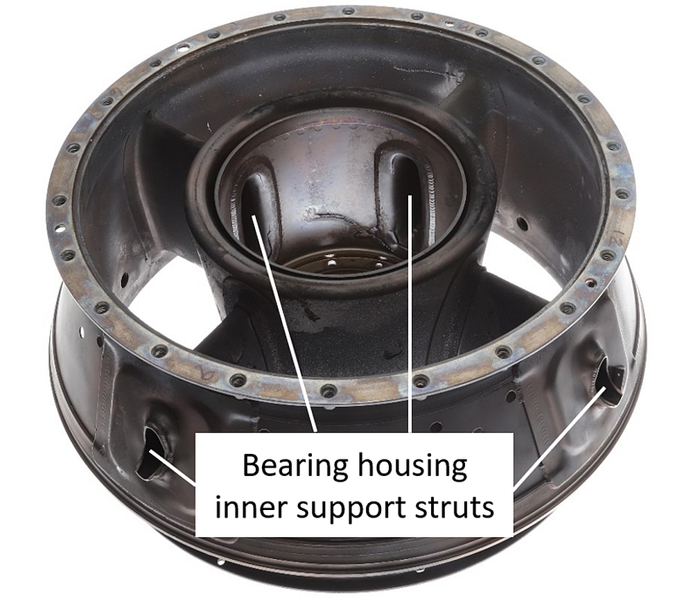 Figure 7. Exhaust diffuser showing the bearing housing inner support struts (Source: TSB) Figure 7. Exhaust diffuser showing the bearing housing inner support struts (Source: TSB)