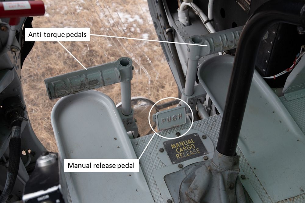 Figure 12. Manual release pedal and anti-torque pedals of a typical Bell 205A -1 (Source: TSB) Figure 12. Manual release pedal and anti-torque pedals of a typical Bell 205A -1 (Source: TSB)