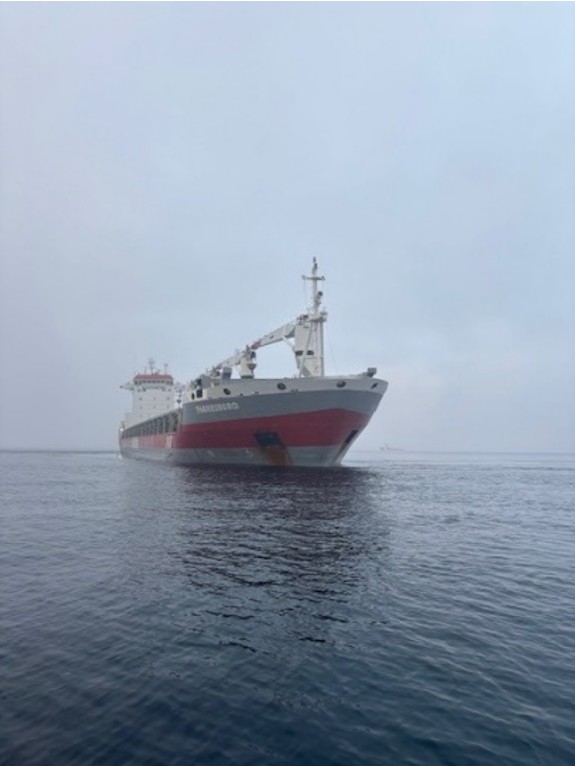 Figure 1. The cargo vessel Thamsborg grounded in the Franklin Strait, Nunavut (Source: Canadian Coast Guard)